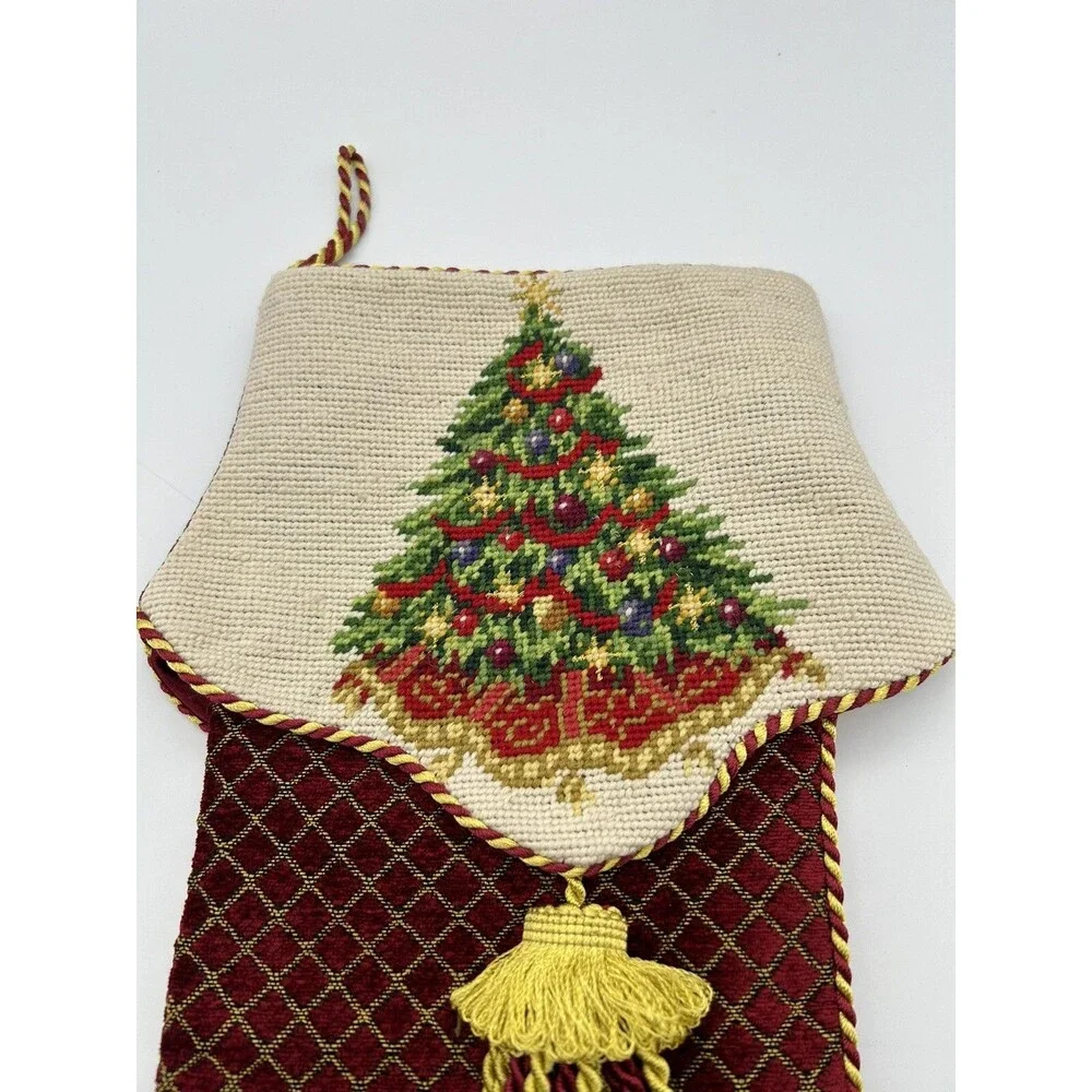 Dillards Trimmings Embroidered Christmas Stocking 21” Tassel Velvet VTG